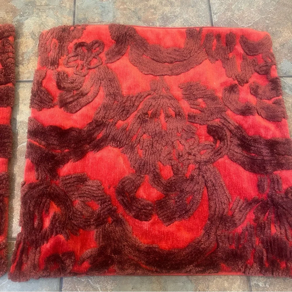 Pottery Barn Red Velvet Textured Pillow Cover Set 2 Boho Romantic Goth